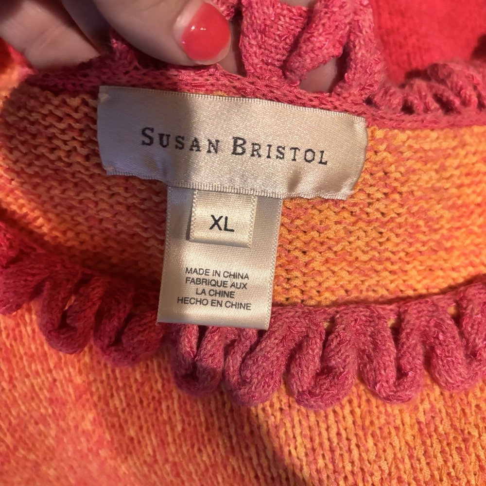 Susan Bristol Sweater Sleeveless Knit Womens Size XL Pink Orange Colorblock - Picture 4 of 5